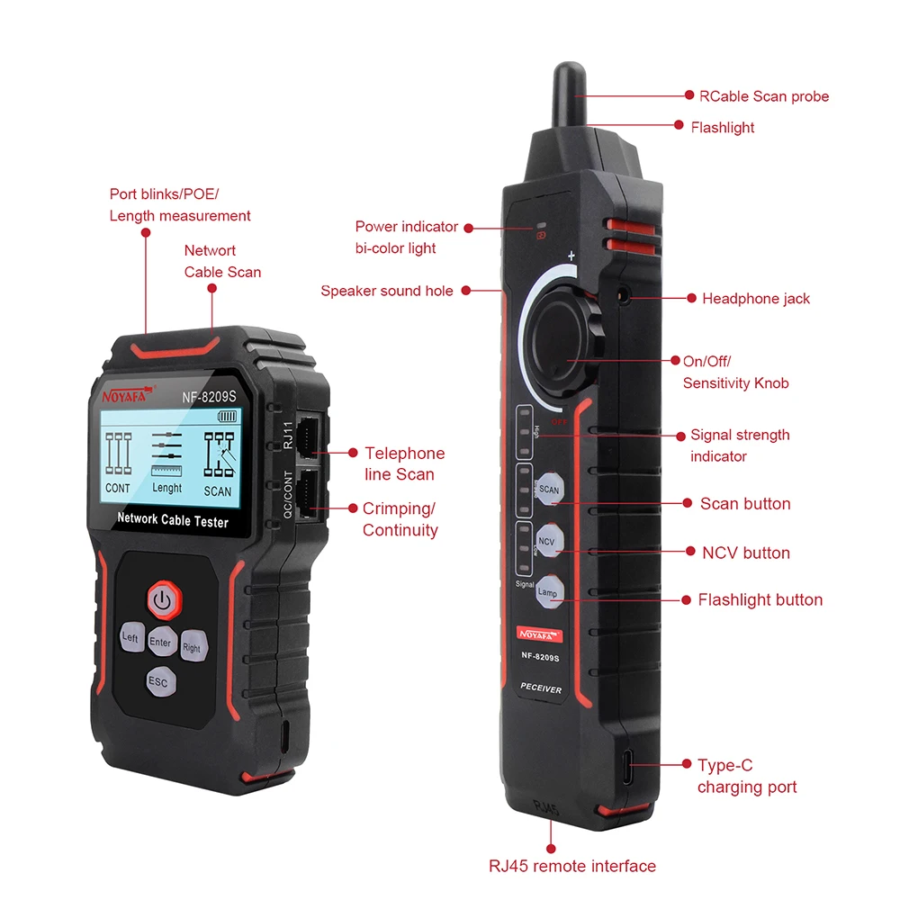 NOYAFA NF-8209S POE Wire Checker LCD Display Measure Length LAN Cable Cat5 Cat6 LAN Test Network Tool Scan Cable Wiremap Tester