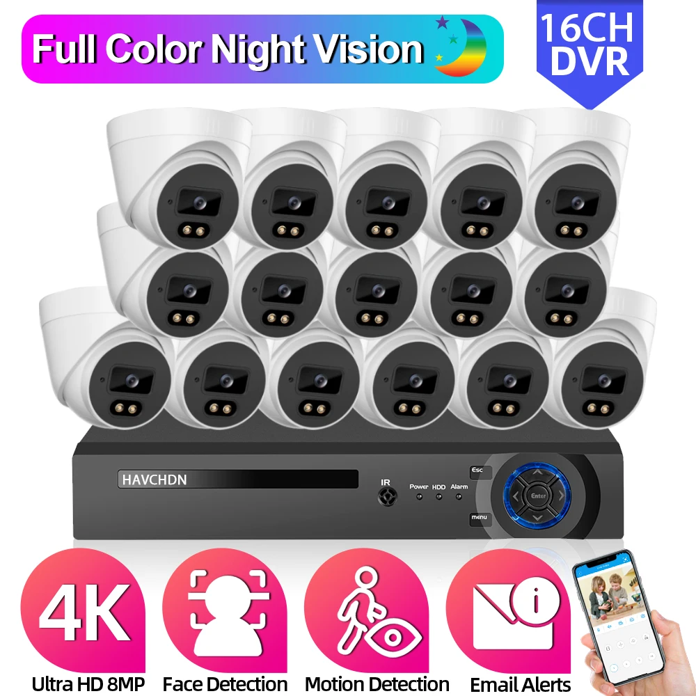 

4K HD 16CH DVR Kit H.265 DVR Camera Security System 16 Channel 8MP AHD CCTV System Color Night Vision Video Surveillance Kit P2P