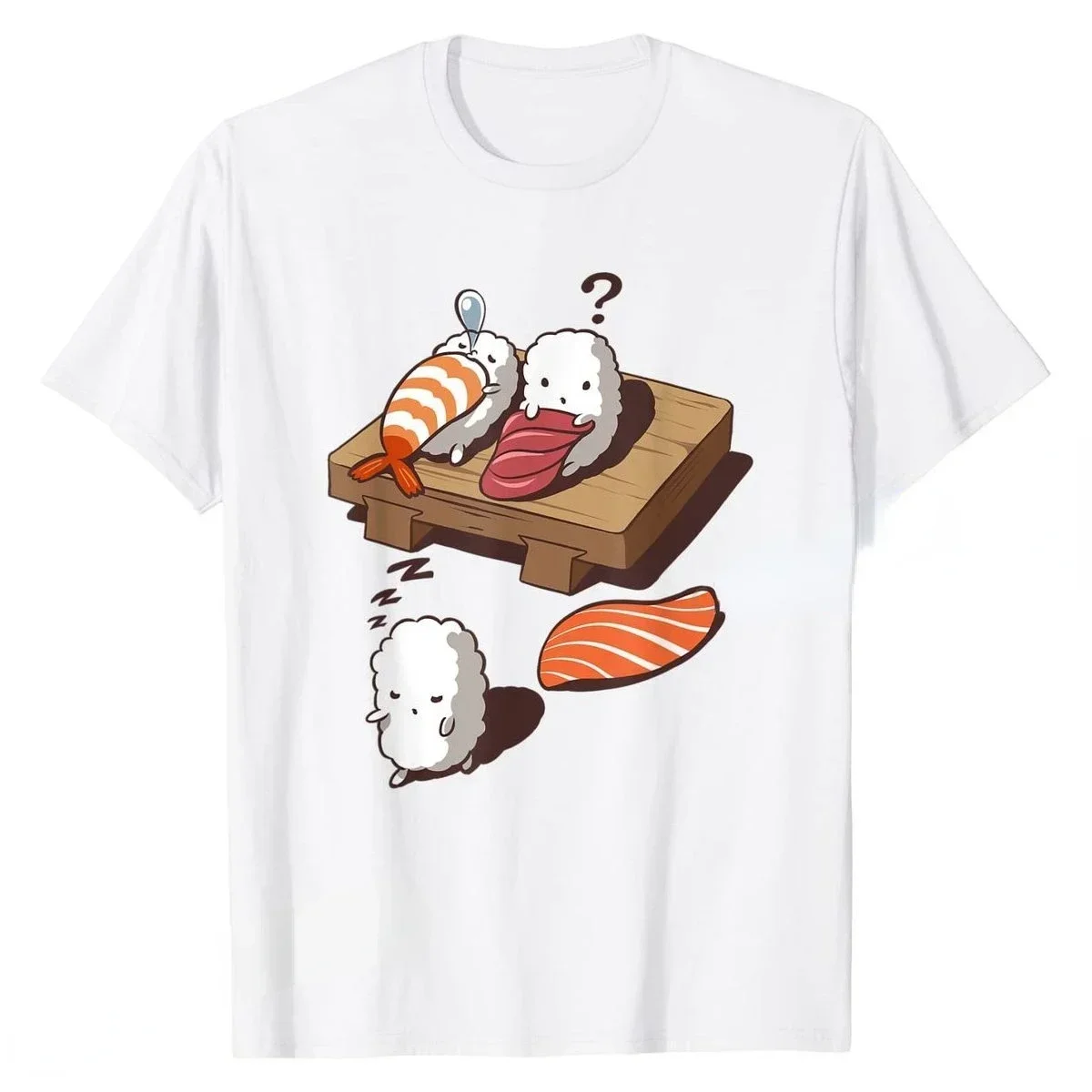 Men Women Short-sleev Fashion Graphic Tshirts Harajuku Casual Streetwear Tops Funny Japanese Nigiri Sushi Sleepwalking Tee