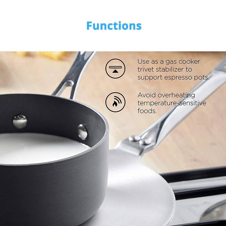 Leeseph Stainless Steel Gas and Electric Stovetop Heat Diffuser Ring Plate, Available in 7.6 or 9.25 inch Sizes