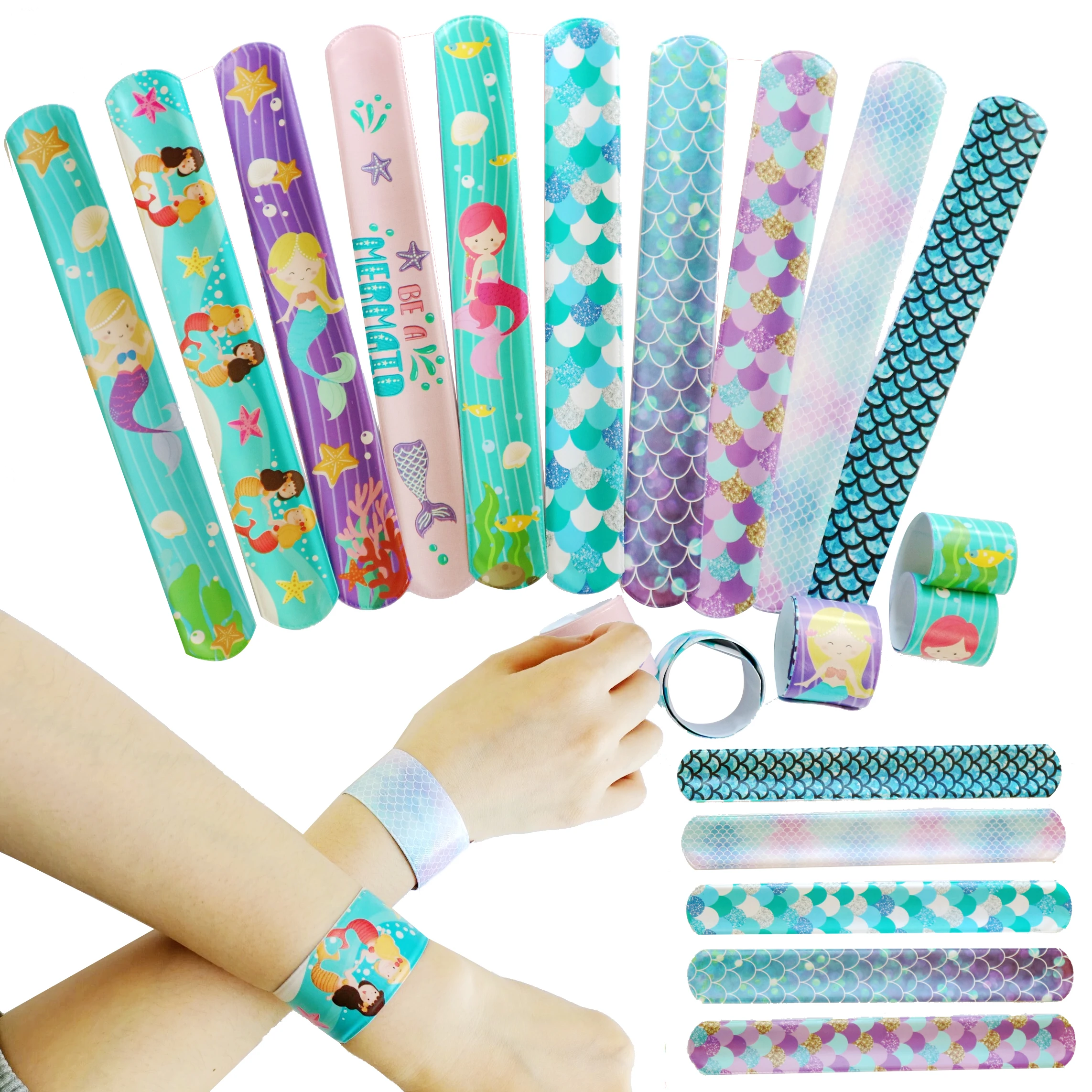 10pcs Slap Bracelets Lilo Stitch Mickey Mouse Princess Frozen Elsa Lion King Winnie Party Supplies Toys Favor for Kids Rewards