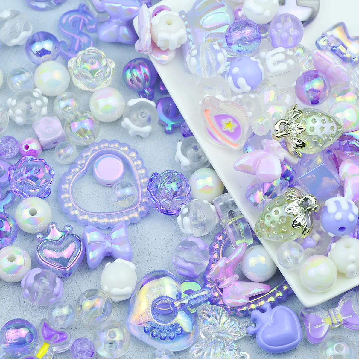 Colorful Acrylic 14-46mm Multistyle Mixed Violet Loose Beads For Jewelry Making Cell Phone Chain Bracelet DIY Accessories