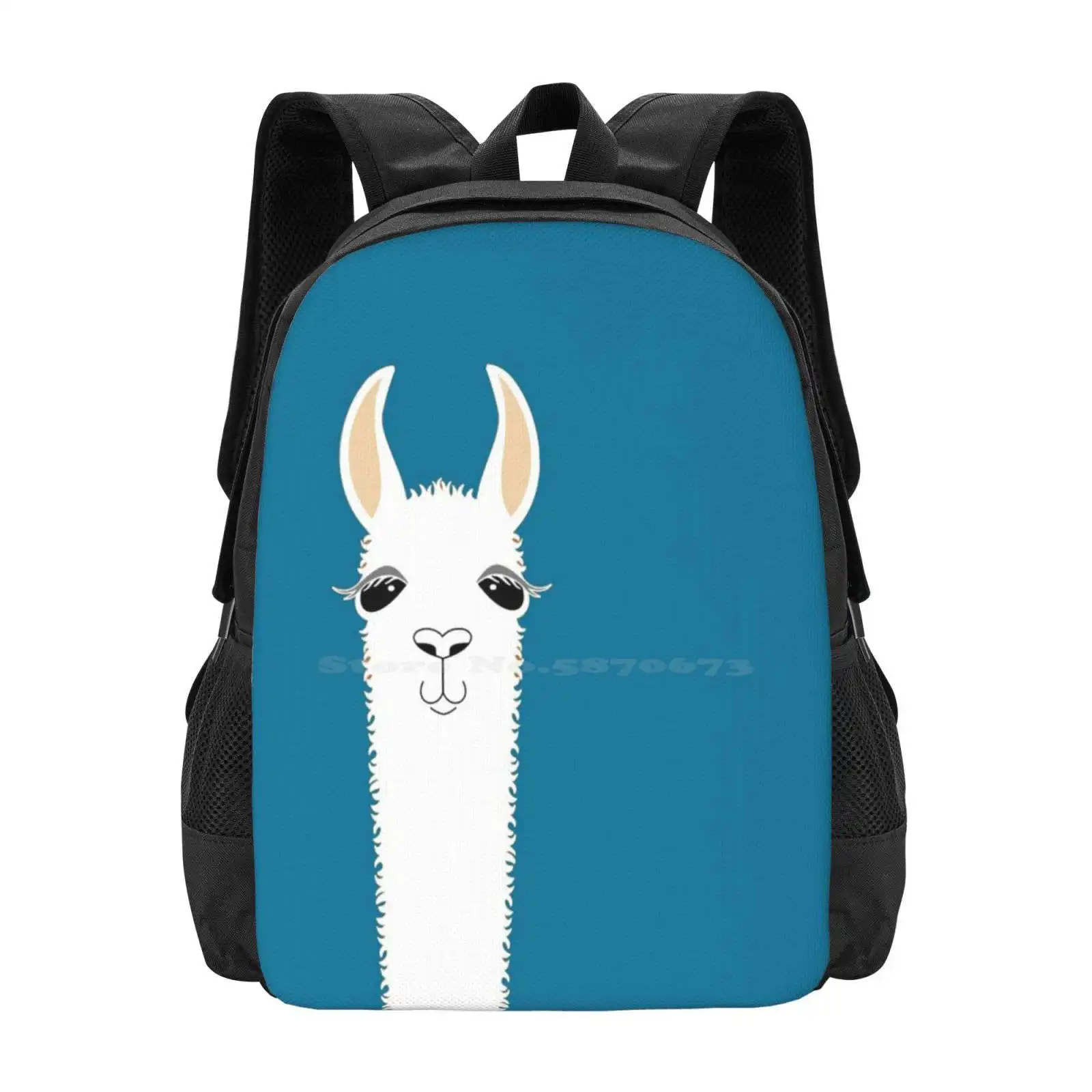 Llama Portrait #10 Backpacks For School Teenagers Girls Travel Bags Llamas Alpacas Mammal Animals Blue Teal White Black Tan