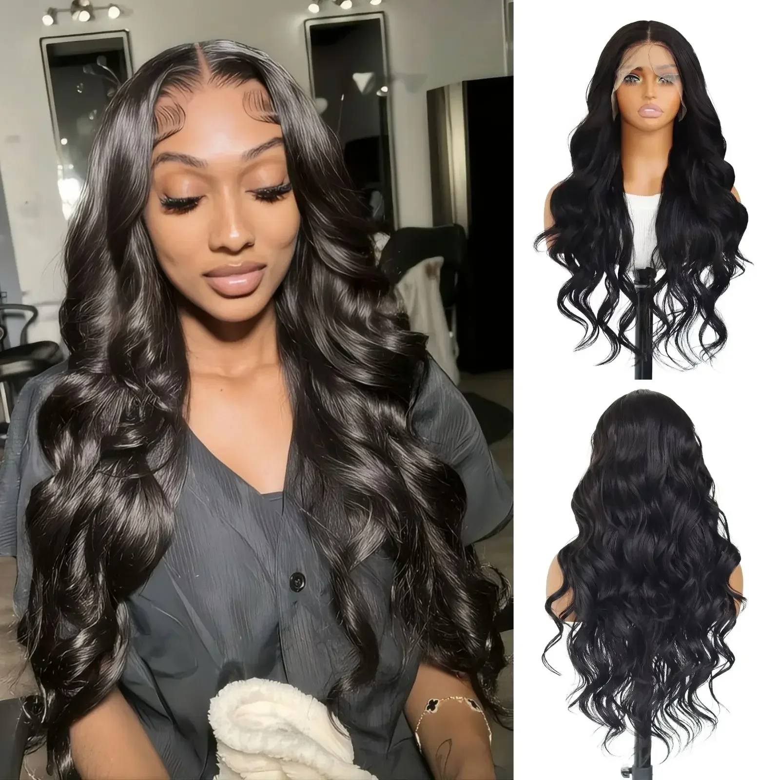 2026 New Body Wave  Lace Front Synthetic Wigs,Long Glueless Lace Front Wig with Pre Plucked Natrural Hairline and Baby Hair