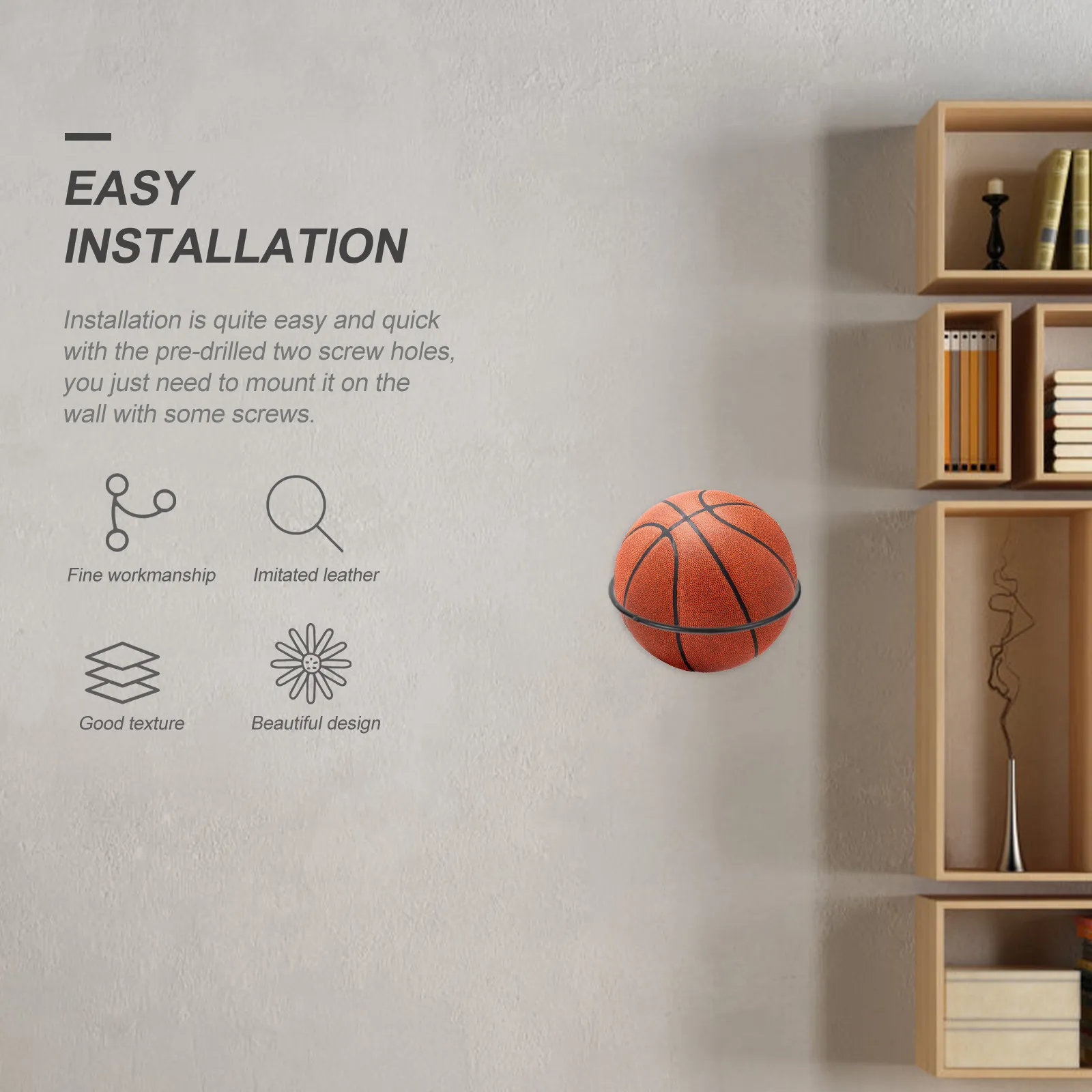1Pcs Smooth Polished Iron Basketball Rack Wall Mount Ball Holder for Home Garage Office School Sports Ball Organization Shelf