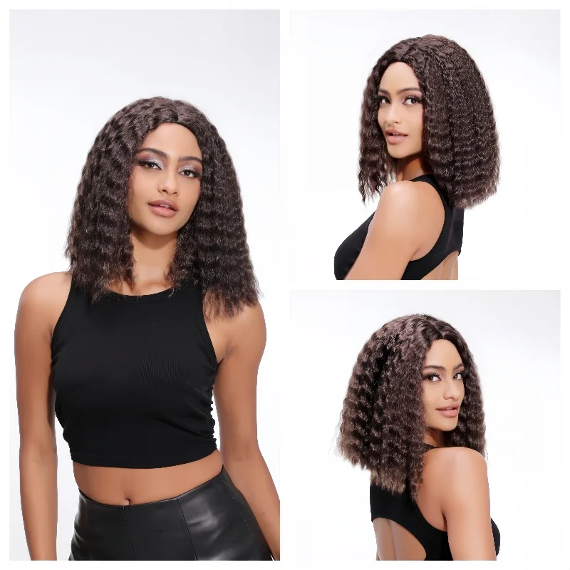 

Lydia Short Synthetic 14IN Bob Kinky Straight Kanekalon Heat Resistant African American Skin Topper Water Wavy Curly Daily Wig