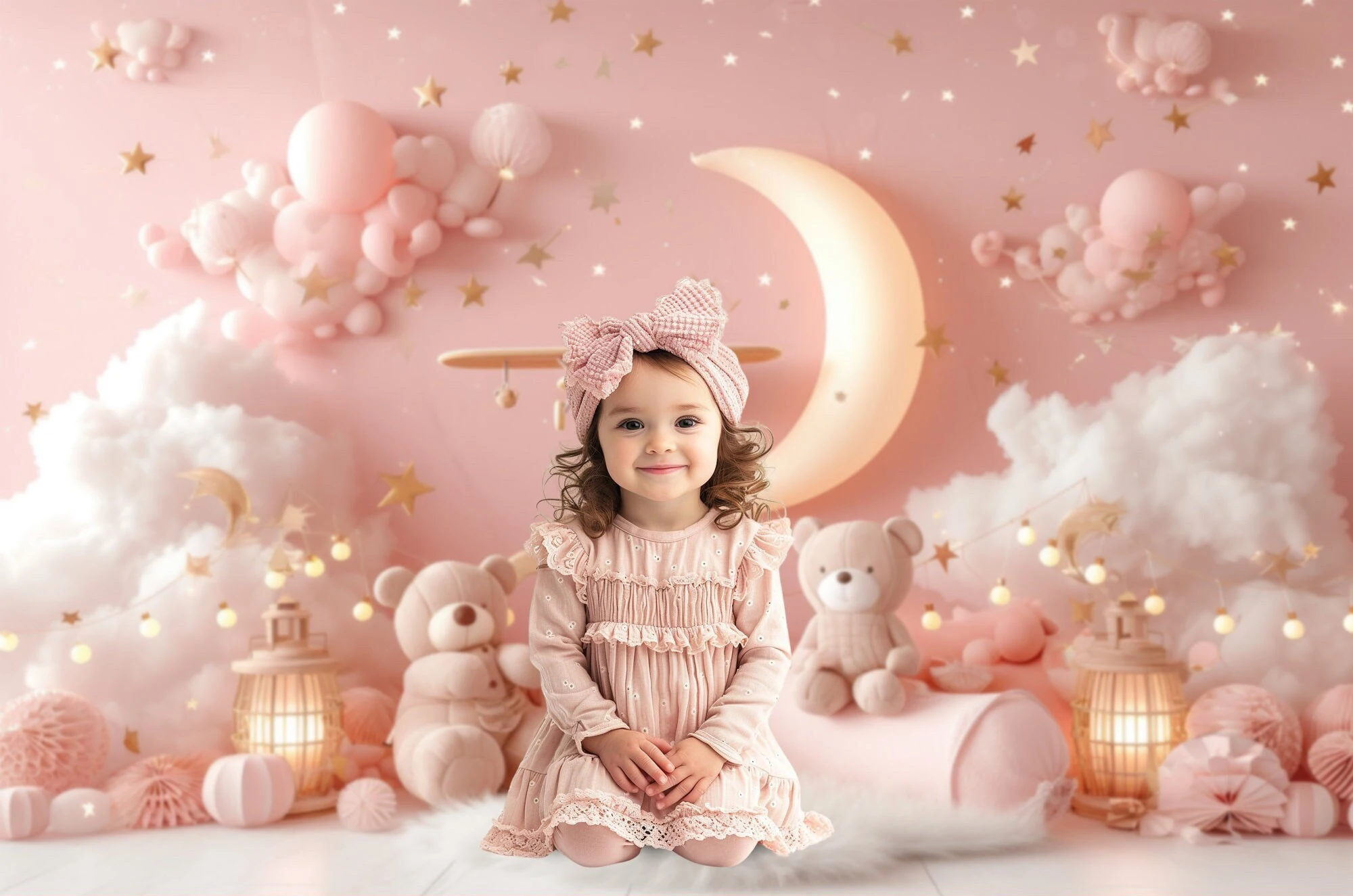 Mehofond Photography Background Pink Room Cute Bear Balloon Kids Birthday Party Cake Smash Portrait Decor Backdrop Photo Studio