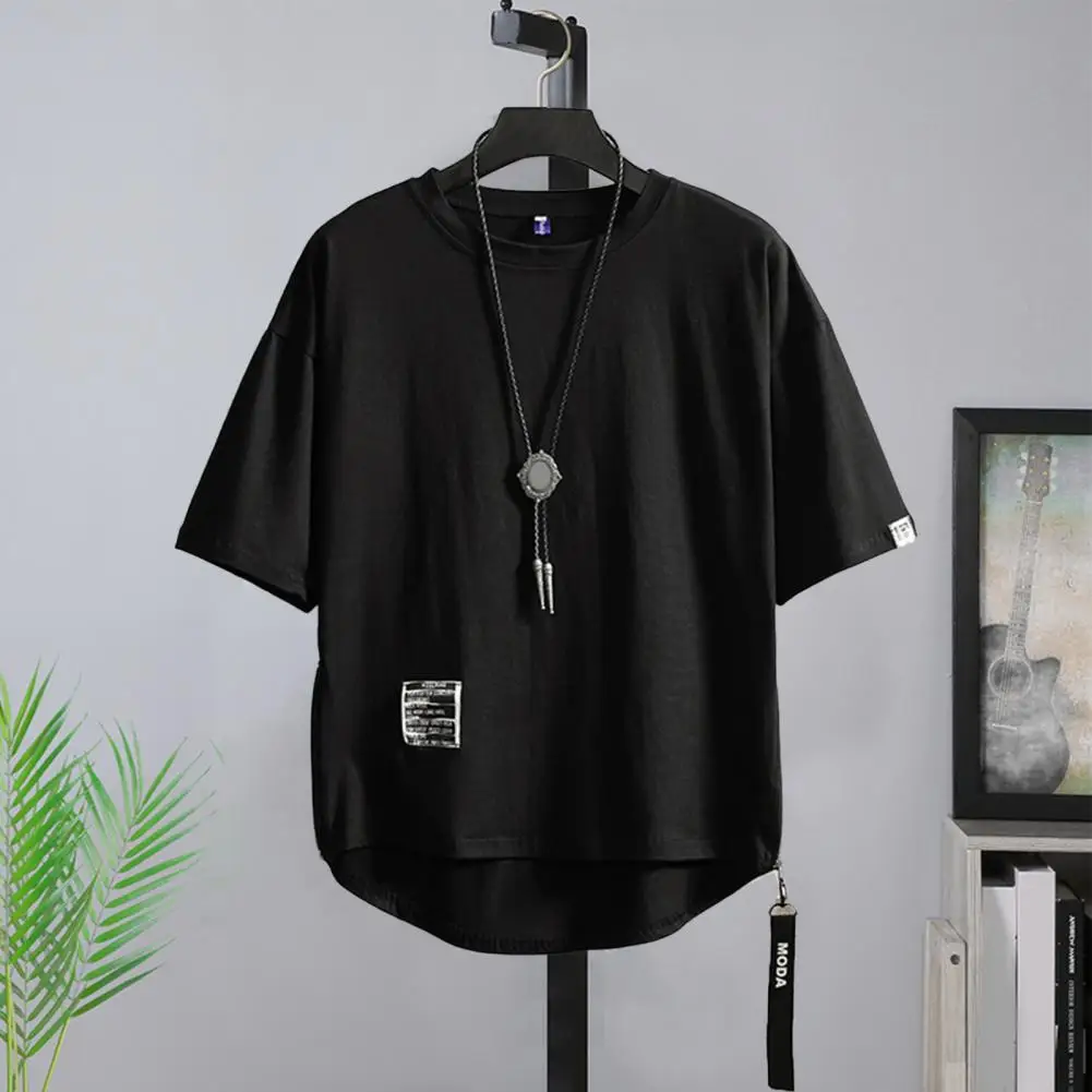Men Summer T-shirt Loose Round Neck Side Zip Decor Pullover Soft Short Sleeves Plus Size T-shirt Hip Hop Oversize Male Clothes