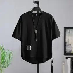 Men Summer T-shirt Loose Round Neck Side Zip Decor Pullover Soft Short Sleeves Plus Size T-shirt Hip Hop Oversize Male Clothes