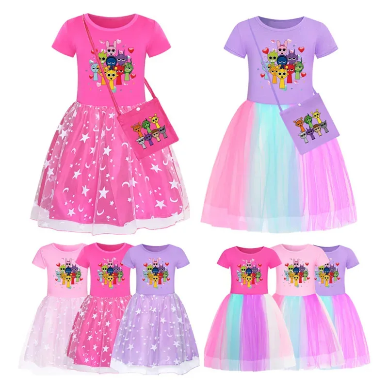 

Милое детское летнее красивое платье Sprunki с короткими рукавами, платья для маленьких девочек, детские платья Vistidos для малышей, лучший подарок