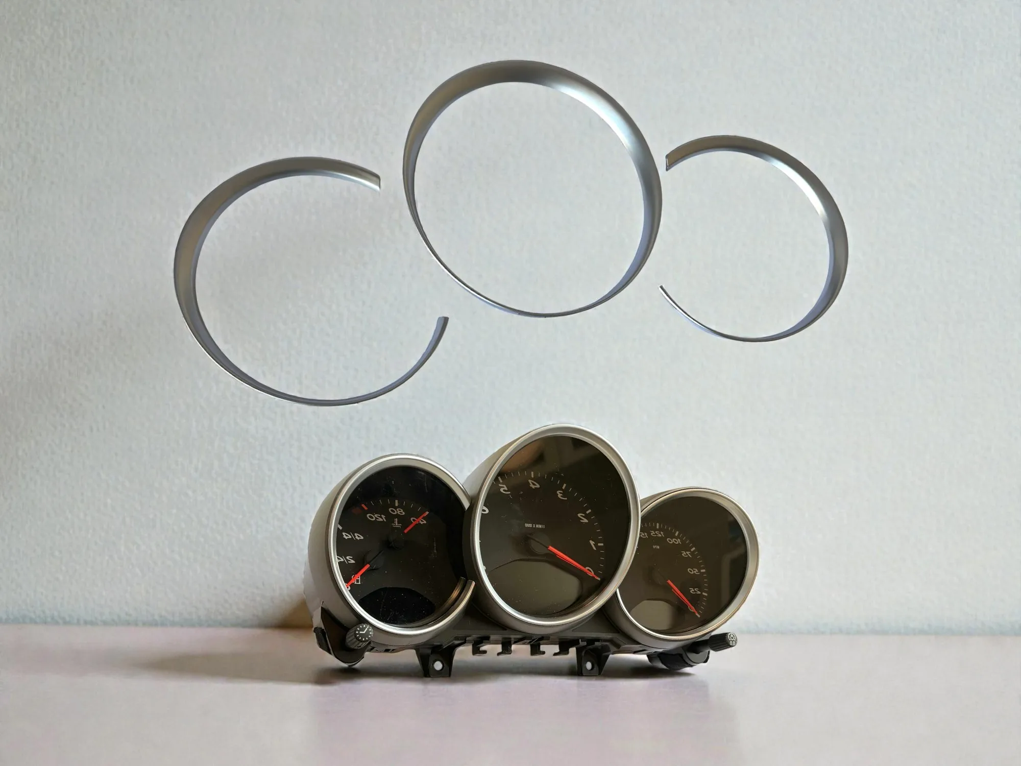 1 Set 3pcs Matt Chrome Dashboard Dial Gauge Rings Bezel Trim for Porsche 718 Cayman Boxster GT4 Spyder