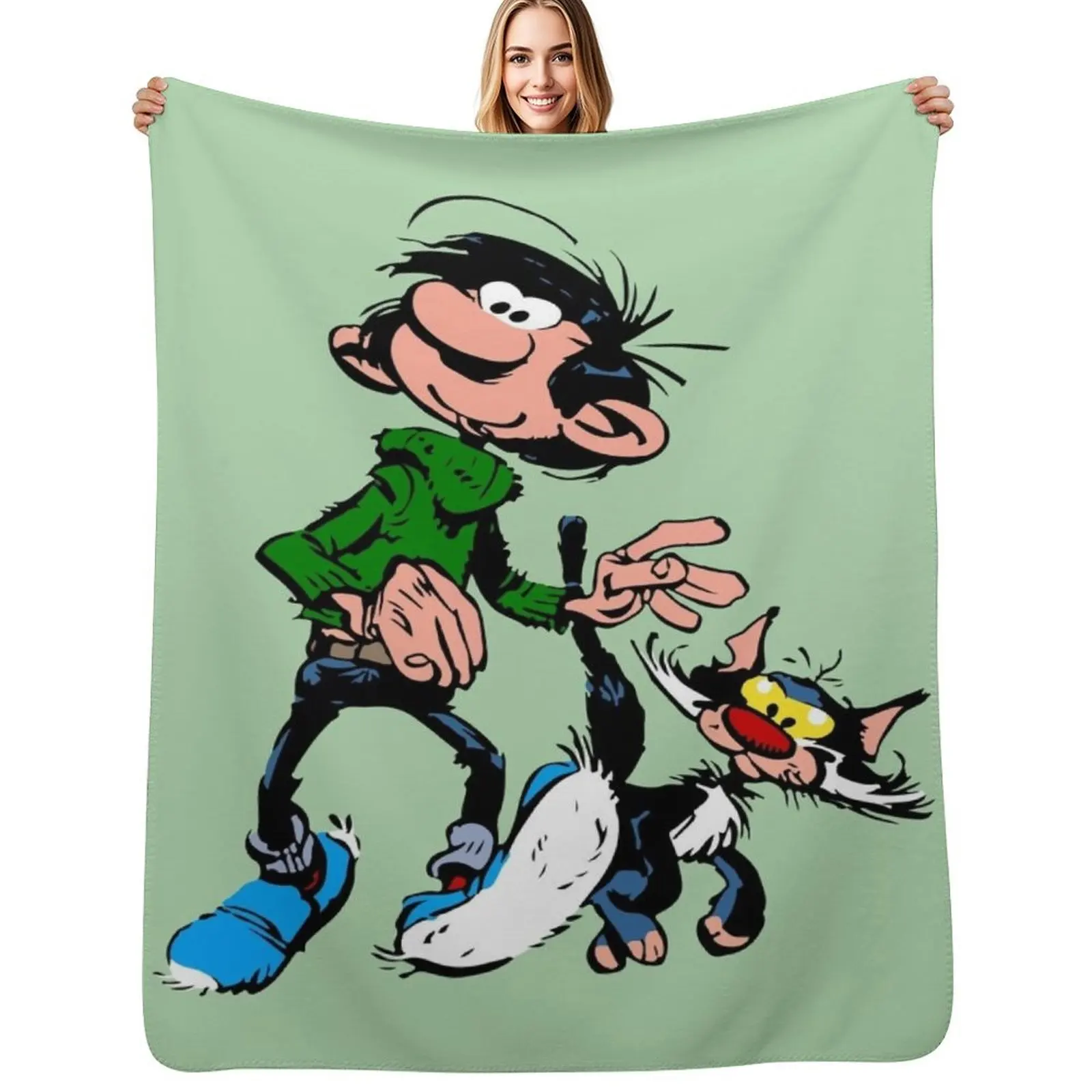 

Gaston Goof Walking with Cat Throw Blanket Cute for sofa halloween Hairys Blanket