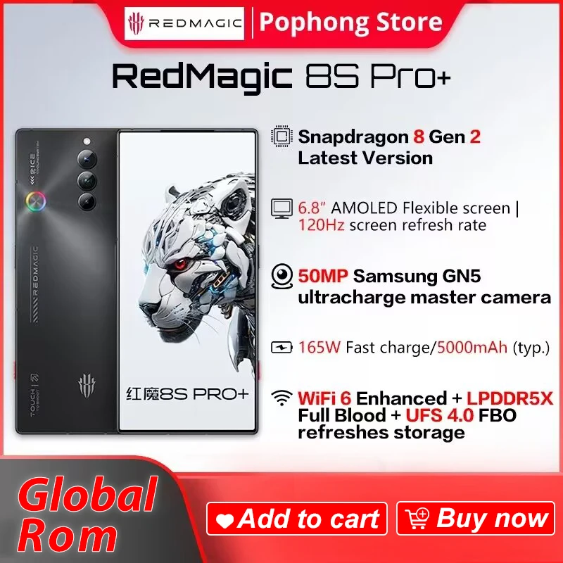 

Global Rom Redmagic 8s Pro+ 6.8" Snapdragon 8 Gen 2 AMOLED Flexible screen 165W Fast charge 5000mAh 50MP