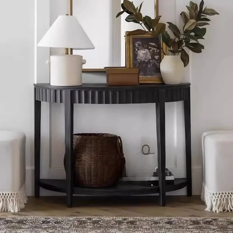 

French retro entrance table American solid wood semi-round entrance table against the wall Simple modern decorative side cabinet