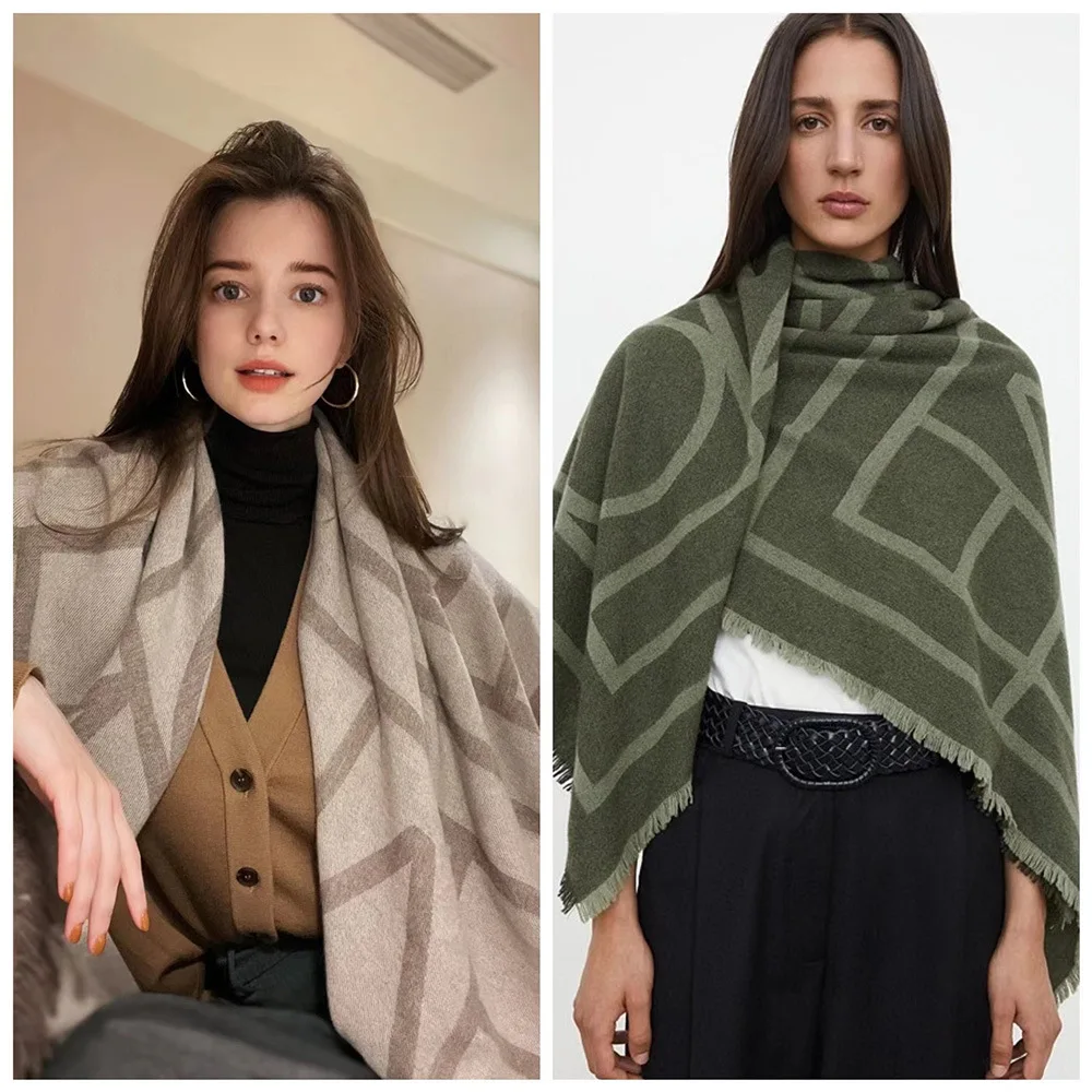 

2024 New Scarf Autumn Winter Nordic Classic Scarf Geometric Women'S T0T* Imitation Cashmere Fashion Warm Shawl