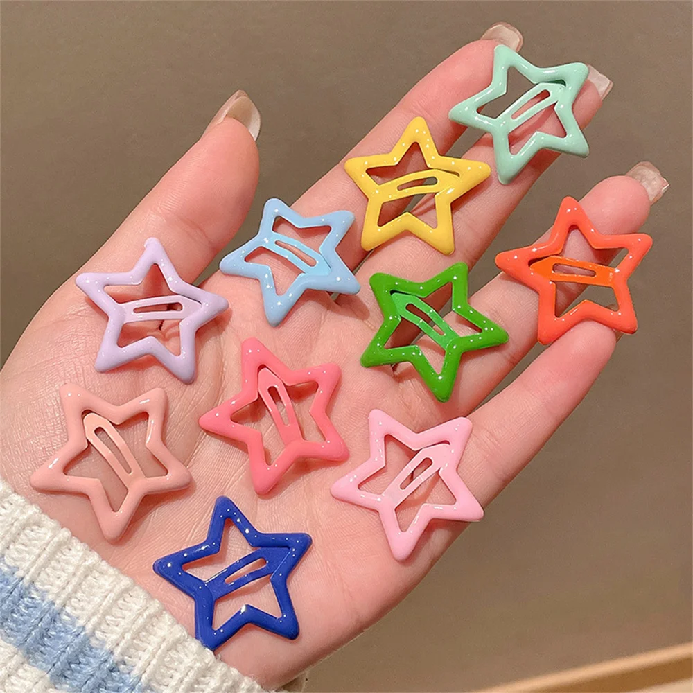 Sparkly Star Hairpins Multicolor Metal Snap Hair Barrettes For Women Girls Cute Bangs Clips Y2K Hair Accessories Styling Tools