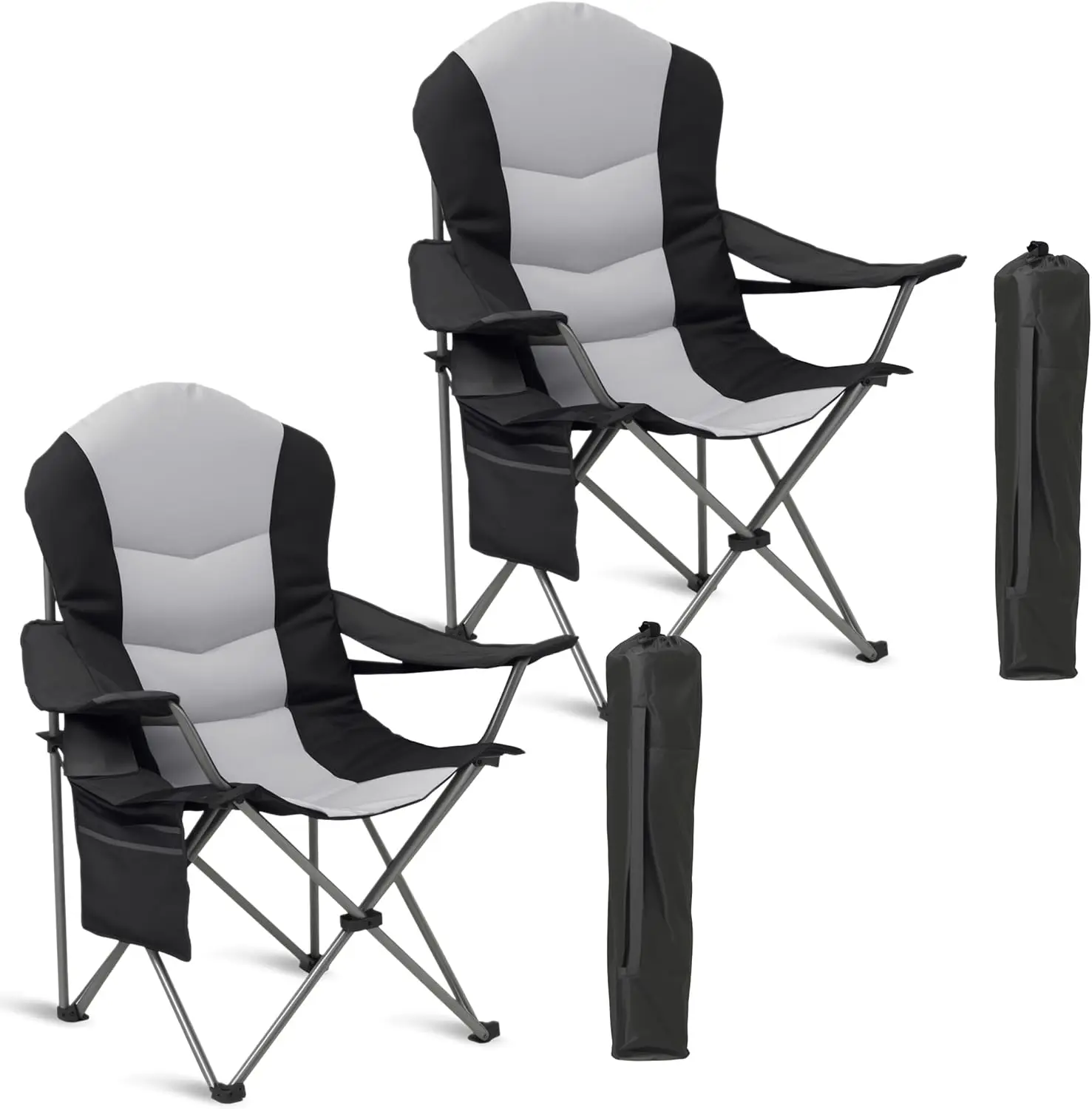 

2 Pack Folding Camping Chairs with Lumbar Support & Cup Holder, 400lbs Capacity, Lightweight Portable Outdoor Seating