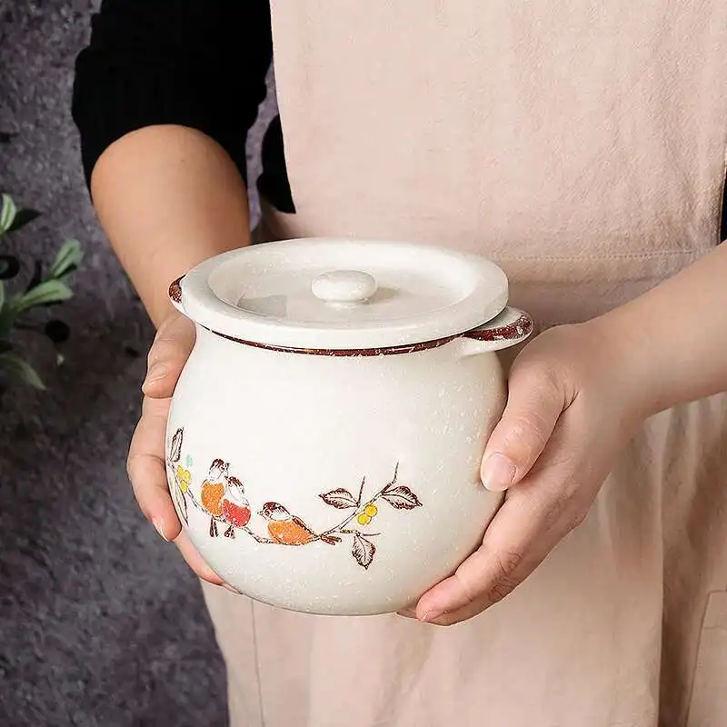 Chinese Ceramic Antique Seasoning Bottle Pot Salt Pot Lard Liquid Pepper Pot High Temperature Oil Tank Kitchen