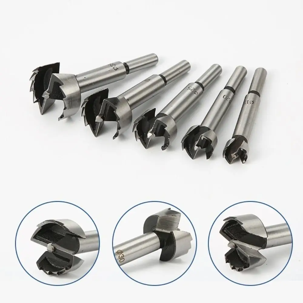 5 Pcs Round Shank Wood Drill Bit Set Boring Hole Drill Guide Cup Style Hinge Jig Hole Cutter Silver Door Hole Template