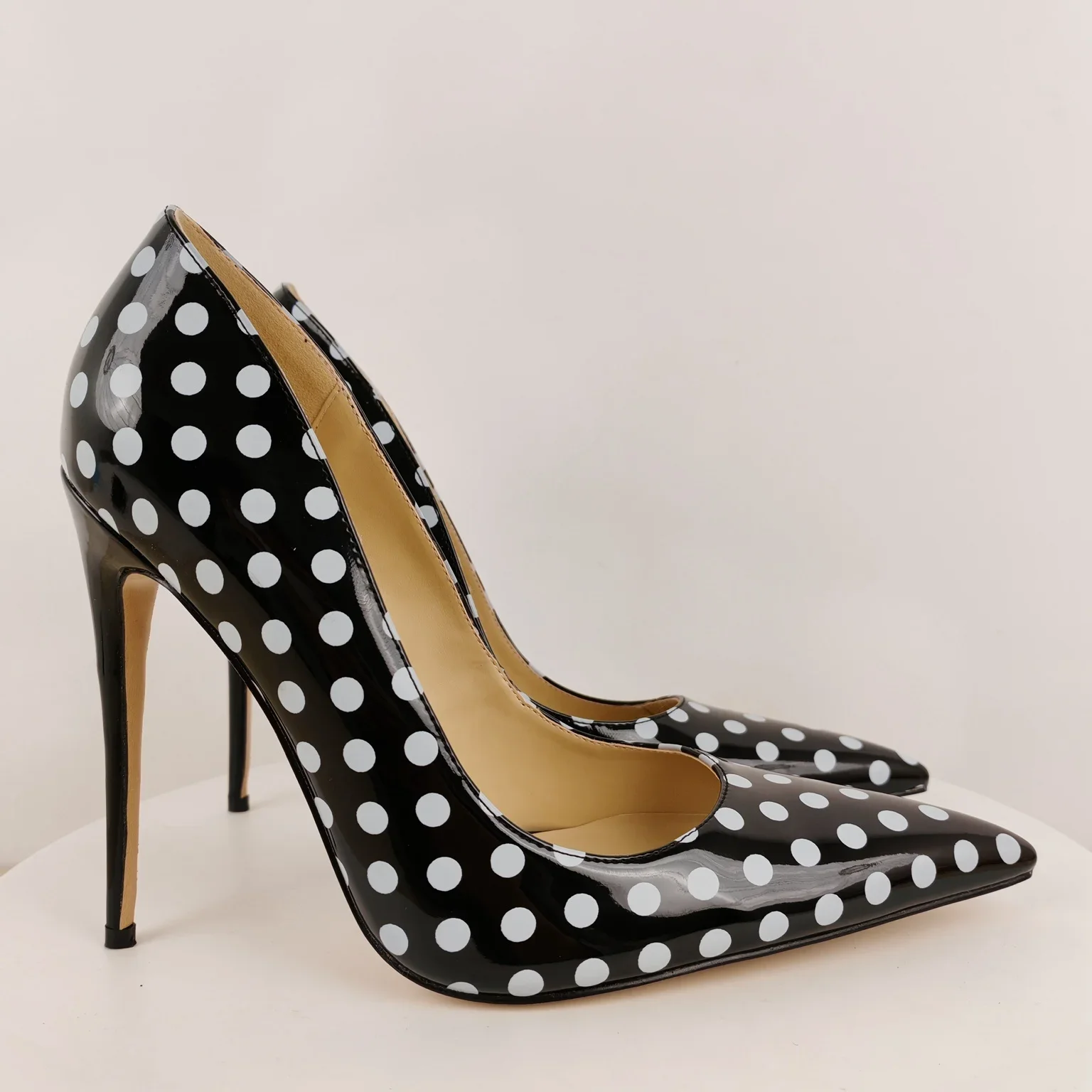 Polka Dot Pointed Toe Patent Leather Sexy Pumps Sandal Summer Thin High Heels Party Dress Elegant Closed Fashion Women Shoes