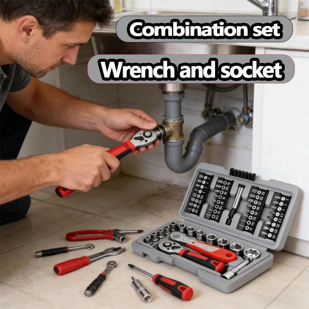 

1/4" Drive Quick-Release Ratchet & Bit Set, Cr-V Steel w/ Phillips/Slotted Screwdrivers for Auto Repair & Hand Tools