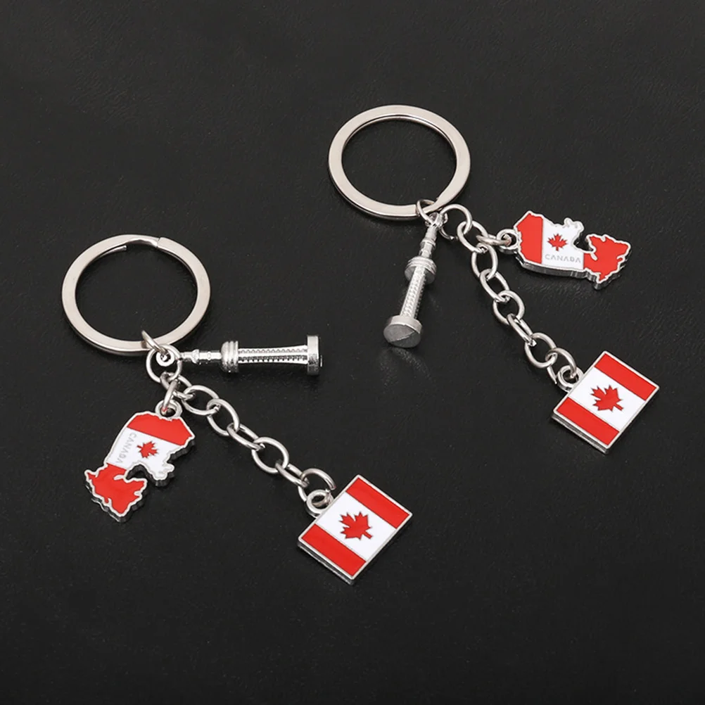 2 Pcs Key Chain Canada Flag Keychain Party Favors Keychains Pendant Hanging Decor Ring Ornament Decorative Metal Patriotic