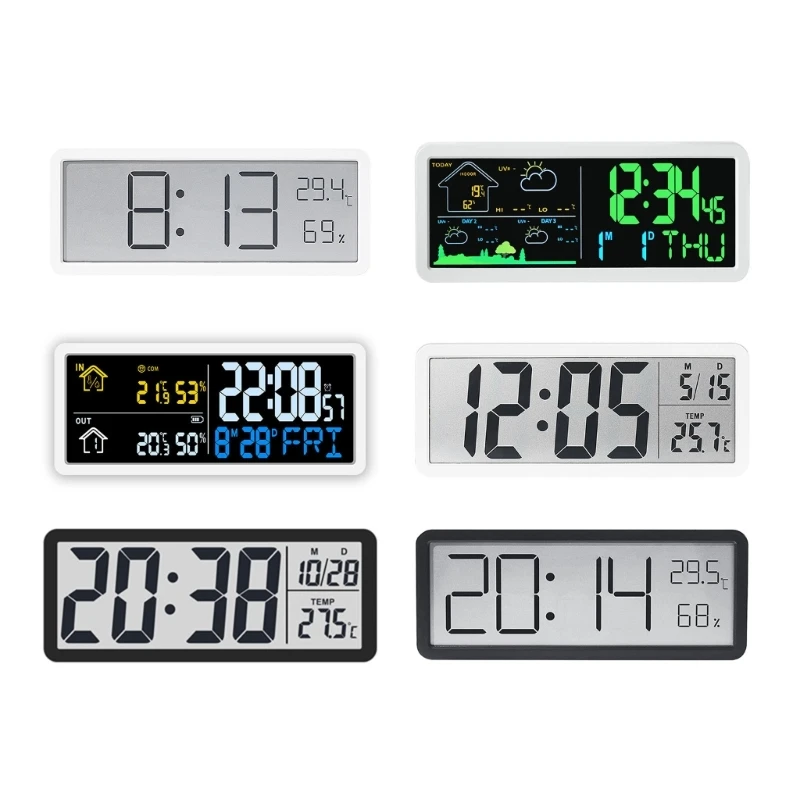 F26C Minimalists Large Wall LCD Clock with Time Date And Temperature Humidity Sensors