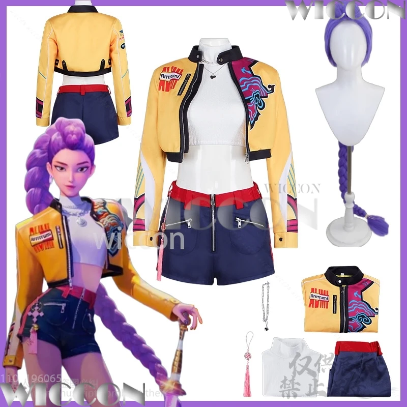 

Rumi Kpop Girl Group Cosplay Anime Movie Demon Singing Clothes Yellow Punk Y2K Coat Short Pant Long Wig Halloween Party Carnival