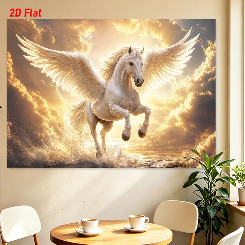 Flying Horse Pegasus Tapestry, White Wings Golden Sky Wall Hanging, Mythical Animal Fantasy Art Decor, Living Room Bedroom Cloth