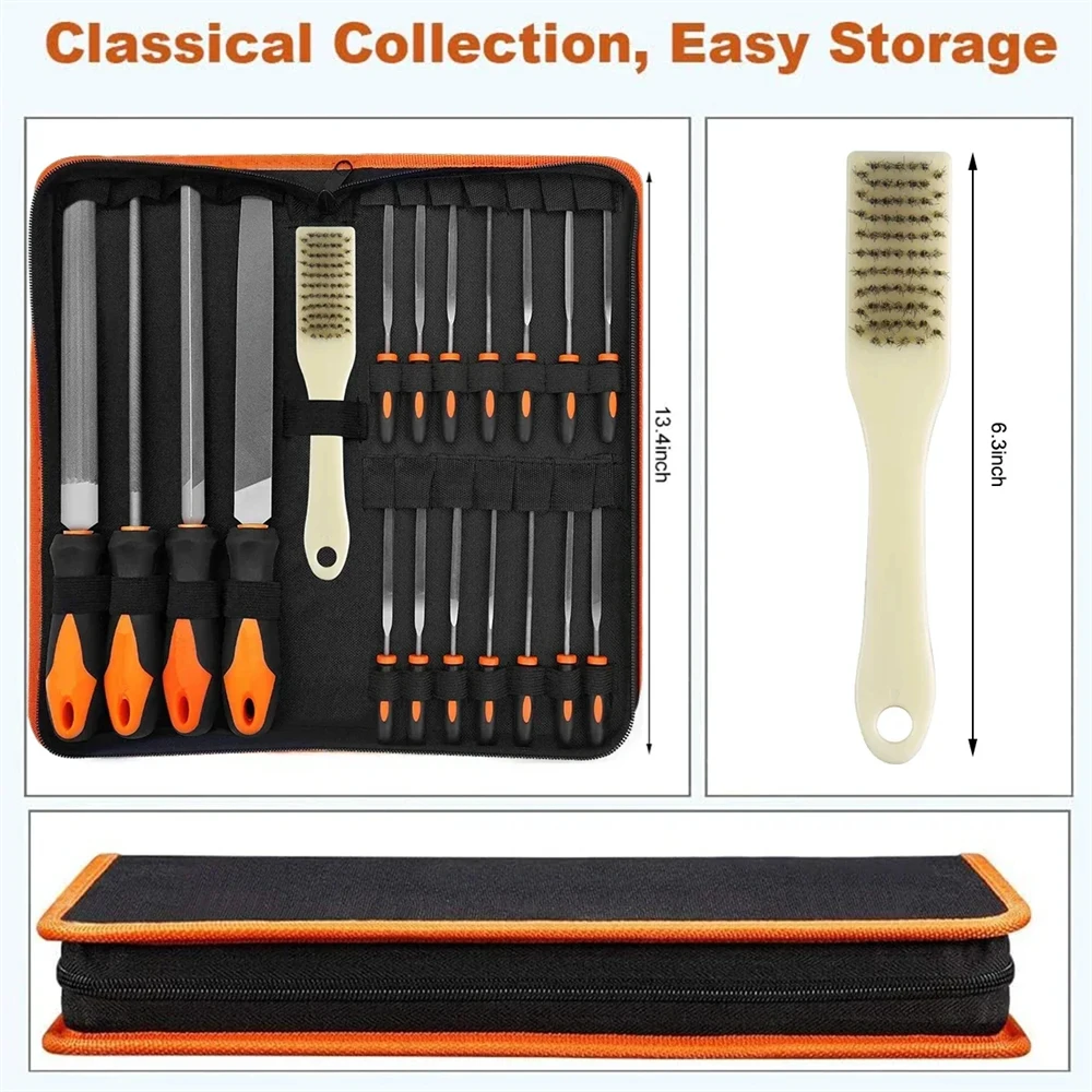 19pcs Metal File Tool Bag T12 Drop Forged Alloy Steel File Set Precision Wood Handle Rasp File Tools for Metalwork Tools