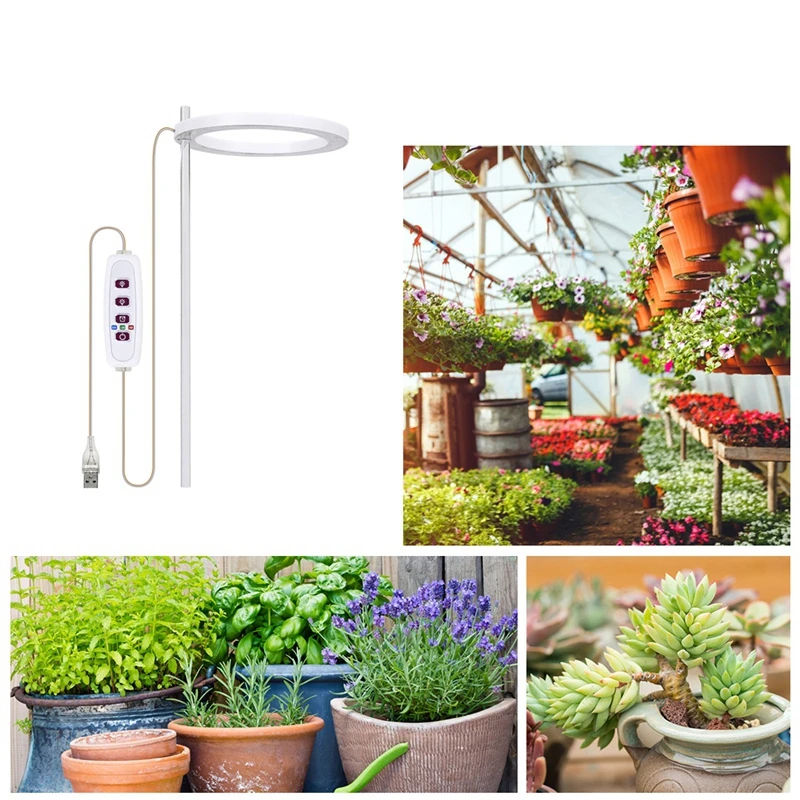 LED Grow Light Full Spectrum Phyto Grow Lamp USB Angel Ring Lamp For Succulents, Flower Plants Growth