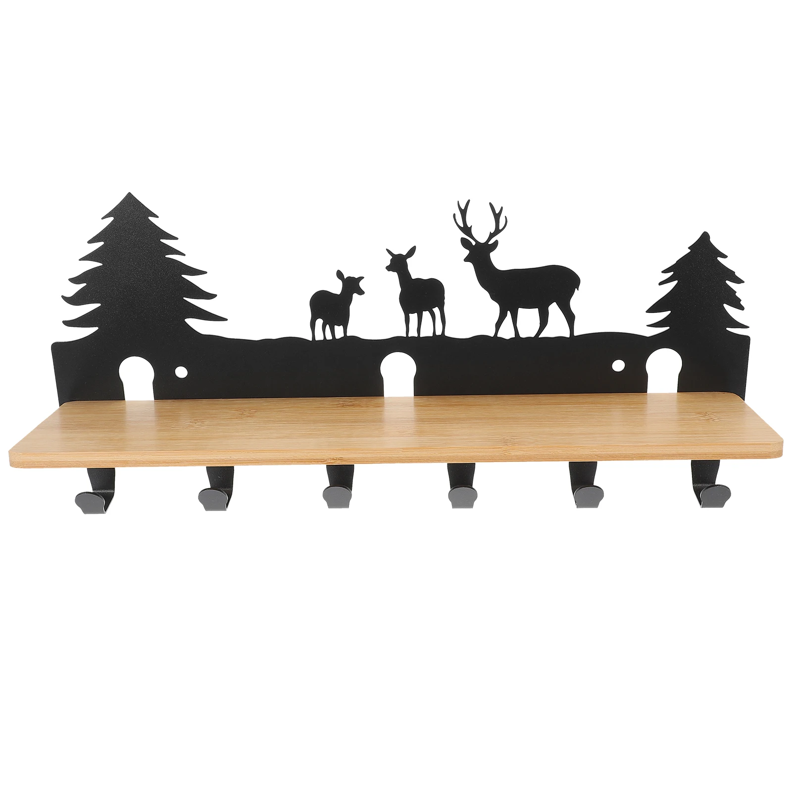 

6 Hooks Farmhouse Key Holder For Wall Wall Mount Rack Iron Decorative Shelf Keys Holder Black Storage Solution