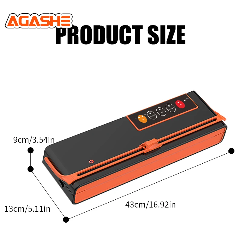 AGASHE vacuum sealing machine, home kitchen food preservation, with roll groove and cutting knife, dry and wet food mode