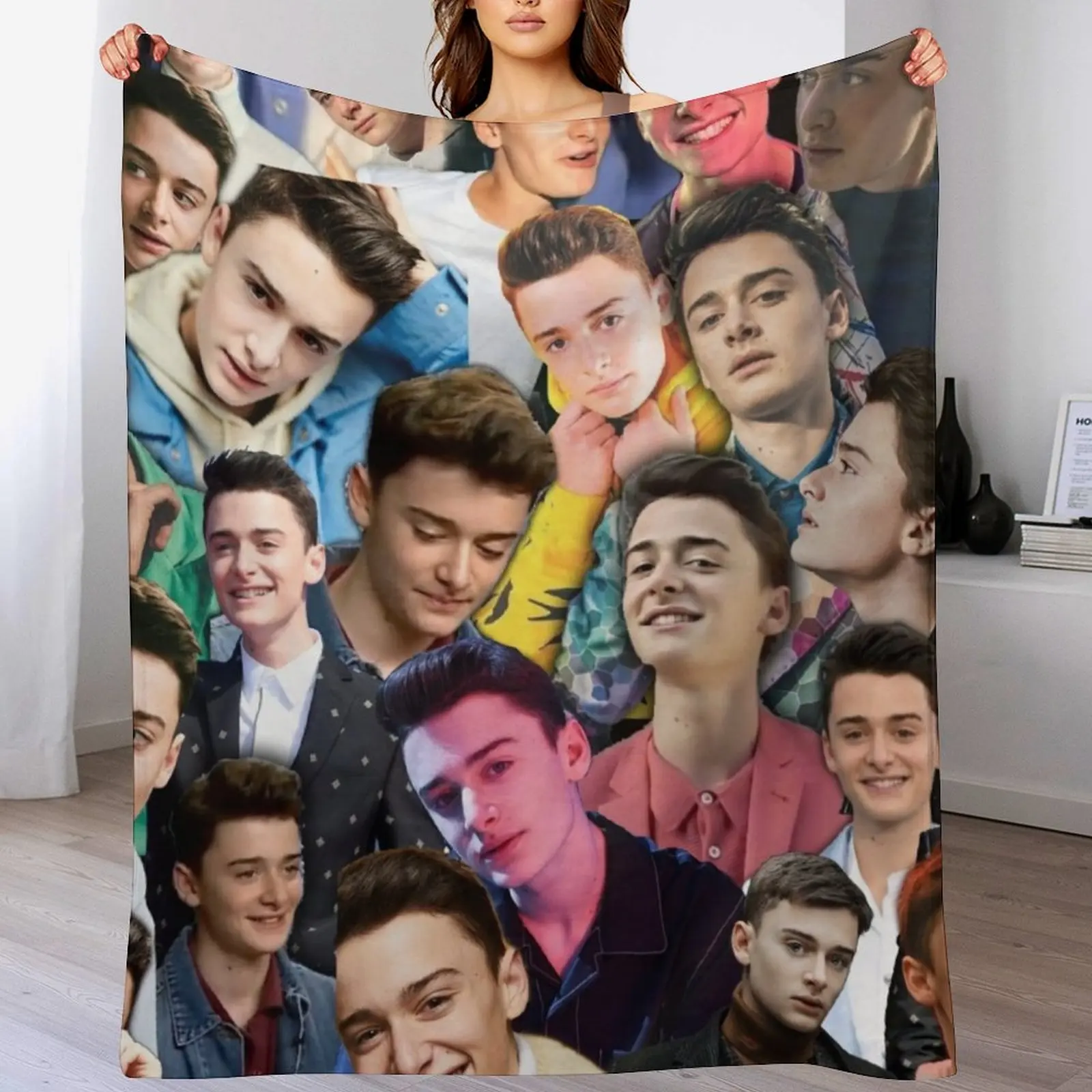noah schnapp collage Throw Blanket Warm Flannel Blanket for Couch Chair Bedroom