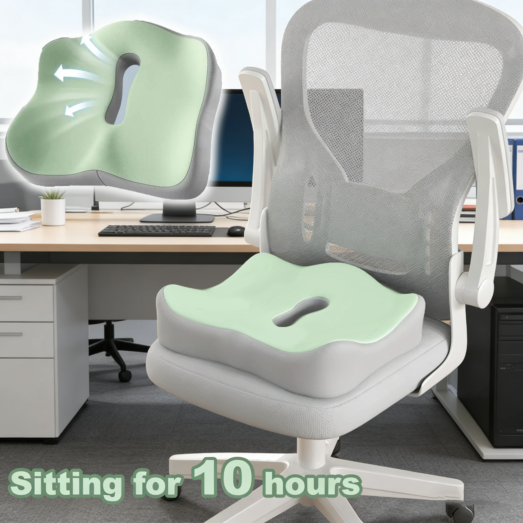 3D Ergonomic Memory Foam Seat Cushion, Washable Polyester Cover for Car Office Chair Lumbar Support Cushion for Home & Office