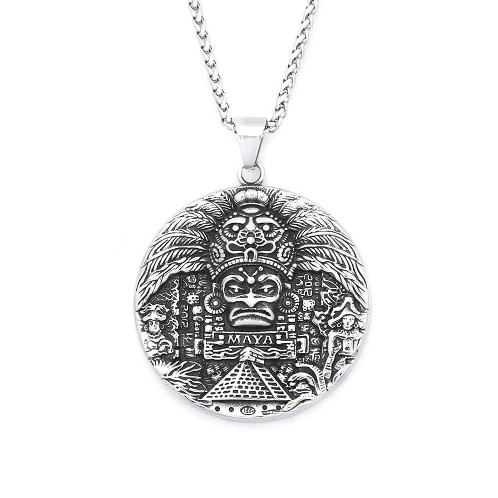 Vintage Majów Wzór Wisiorek Naszyjniki Dla Mężczyzn Kobiet 316L Stal Nierdzewna AZTEC KALENDAR Naszyjnik Amulet Biżuteria Dropshipping — zdjęcie 2