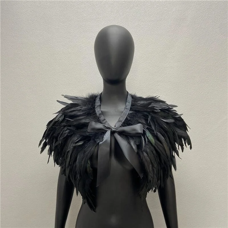 

Neck Scarves Woman Scarf Women Gothic Style Shawls Turkey Dress Cape Halloween Fur Shawl Feather Wedding Party Shawl Cosplay