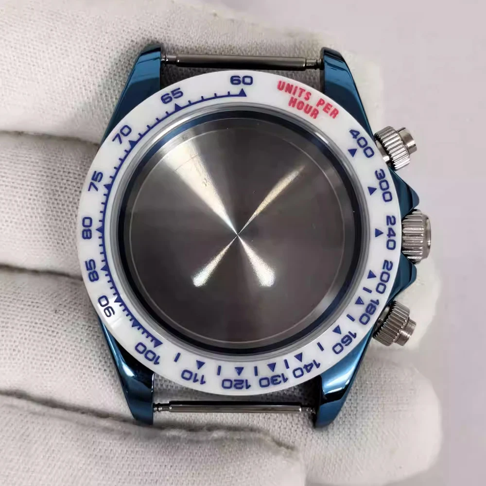 39mm VK63 Case Blue Watch Case Stainless Steel Sapphire Glass Shell for VK63 Movement Watch Cover Fit 29.5mm Dial Accessories