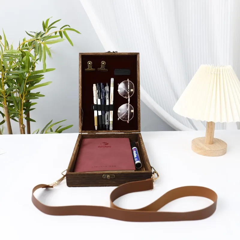 Retro Nostalgic Writers Wood Box Bags Women's Wood Messenger Bag Outdoor Sketch Bags Tool Storage with Lid Souvenir Box Bags