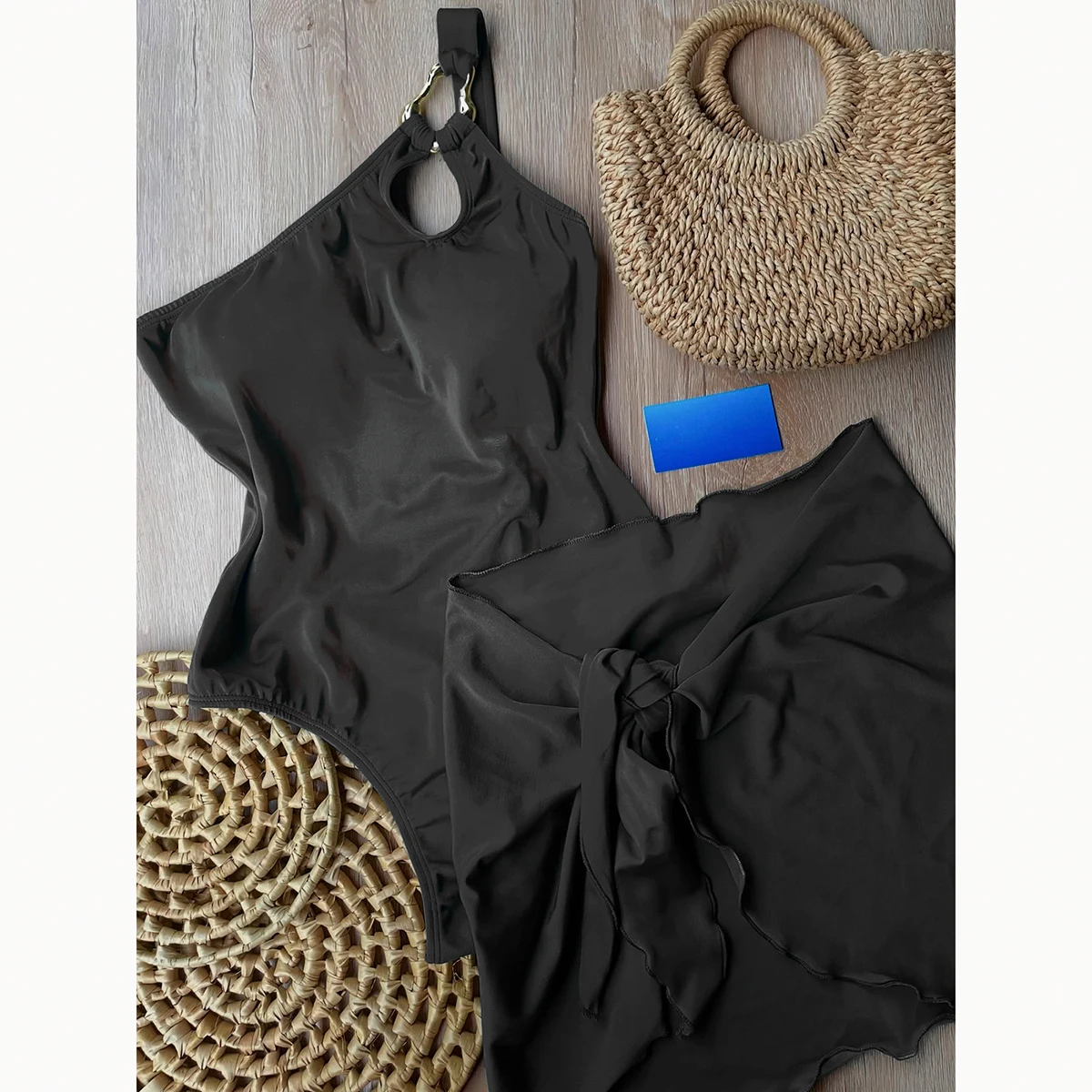 

2 Pieces 2025 Sexy One Shoulder Women One Piece Swimsuits Swimwear Female Sarong Beachwear Bathing Suit Swimming Suit Cover Ups