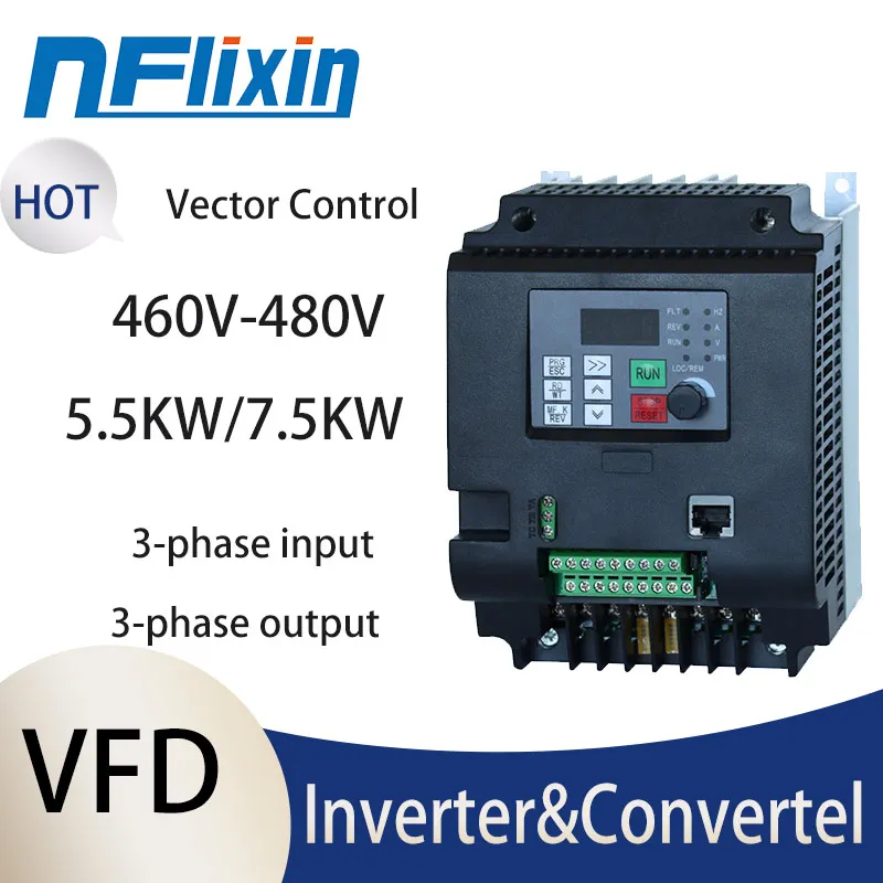 Intelligent control of 460v-480v 5.5KW/7.5KW VFD frequency converter, easy to operate and user-friendly