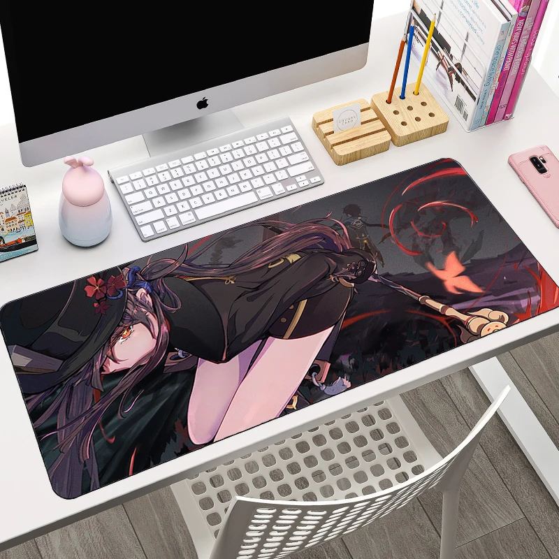 Genshin Impact Hu Tao Anime Girl Mouse Pad Laptop Gaming Accessories Mousepad PC Kawaii Non Slip Gamer Cabinet Desk Mat Carpet