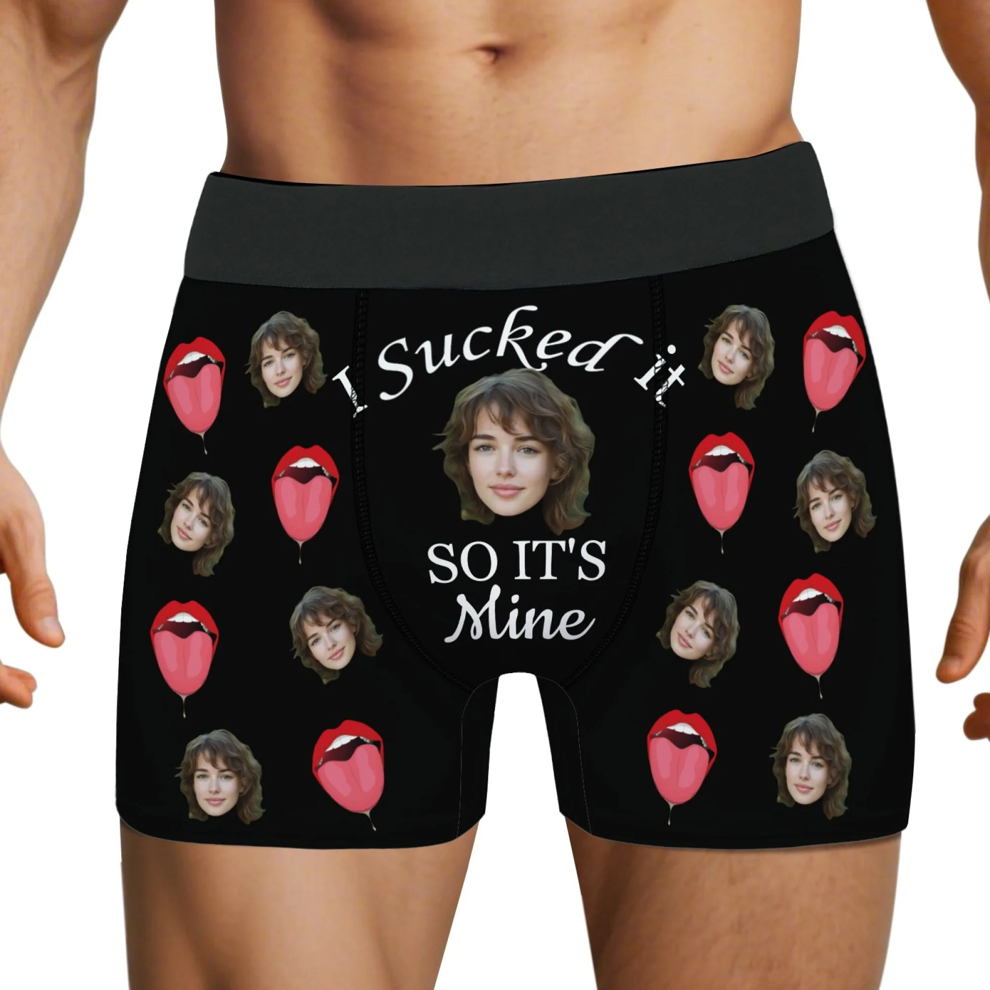 Sexy Liefde Cadeau Aangepaste Gezicht Mannen Boxer Briefs Roze Tong Print Romantisch Geluk Valentijnsdag Huwelijksverjaardag Gift