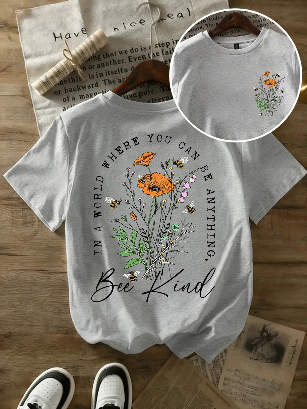 Sommer-T-Shirts mit wunderschönen Blumendrucken für Damen, übergroße T-Shirts aus Baumwolle, einfache O-Ausschnitt-Kurzarm-Tops, lässige Damenkleidung – Detail 12