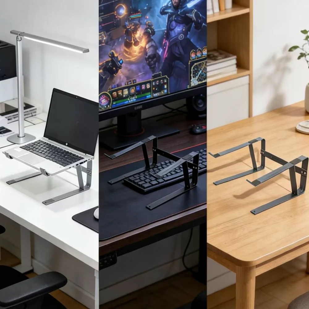 Modern Laptop Riser Steel Desk Support Adjustable Cooling Mount Keyboard Storage Organizer For Office Gaming