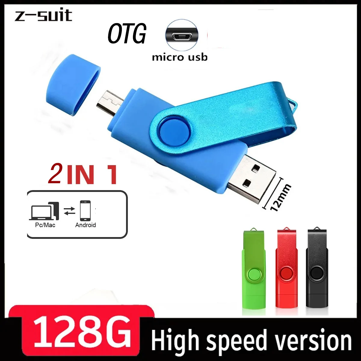 Unidad Flash Usb de Metal 2 en 1 OTG, memoria USB 3,0 de alta velocidad, Pendrive de calidad, 128GB, ordenador, teléfono móvil, disco U de doble uso