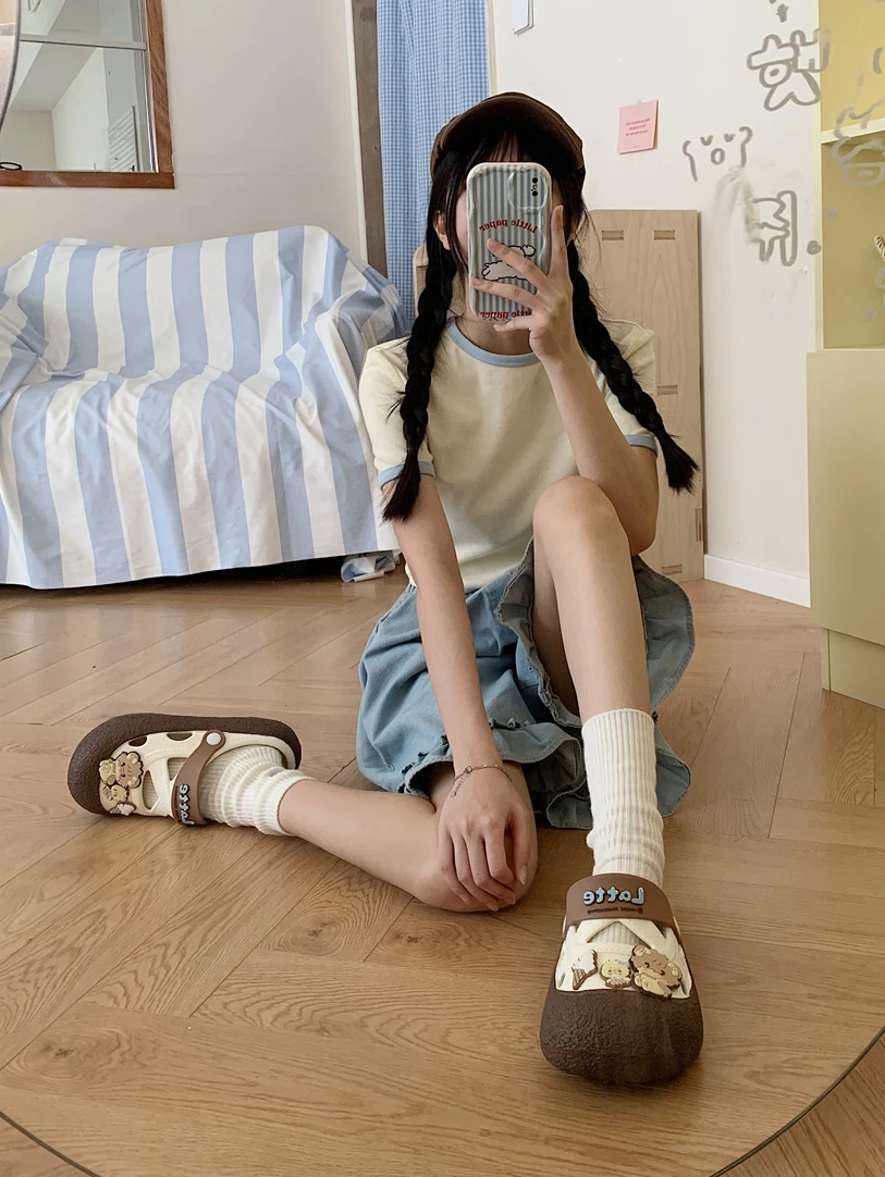 Bear Garden Shoes For Parents And Children 2024 Summer Color Blocked Hole Sandals Women Slippers Beach Sandals