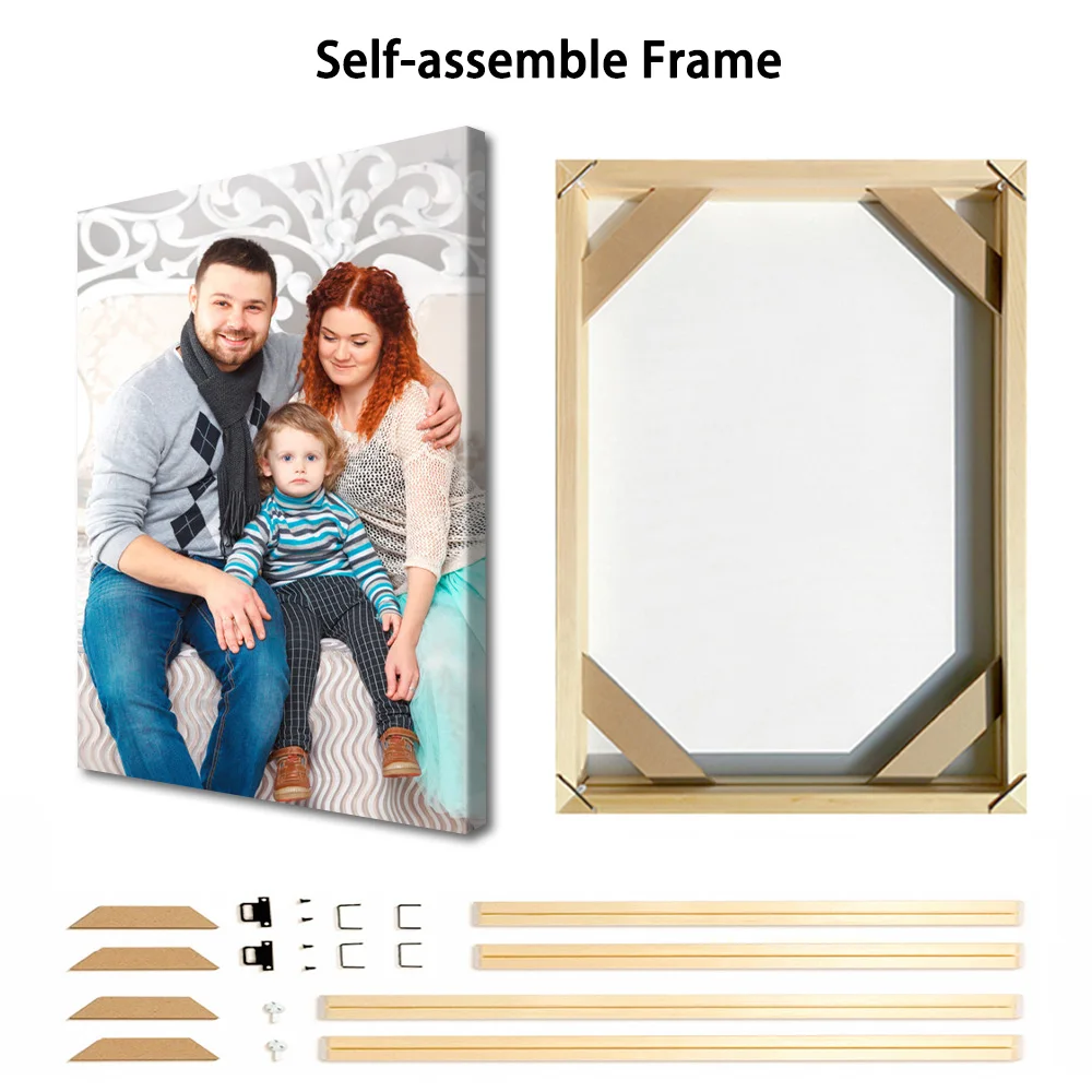 1 Pc Customized Photos on Canvas with DIY Wood Frame or frameless poster,Personalized Custom Photos for Your Lover,family,friend