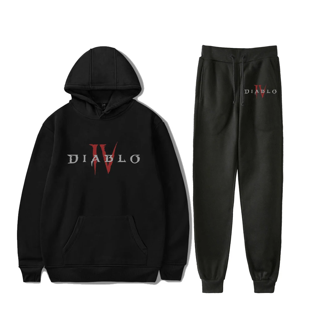 

Diablo IV Core Logo Hoodie Jogger Pants Two Piece Set Sweatshirts+Sweatpants 2023 New Game Harajuku Clothes Women Men's Set