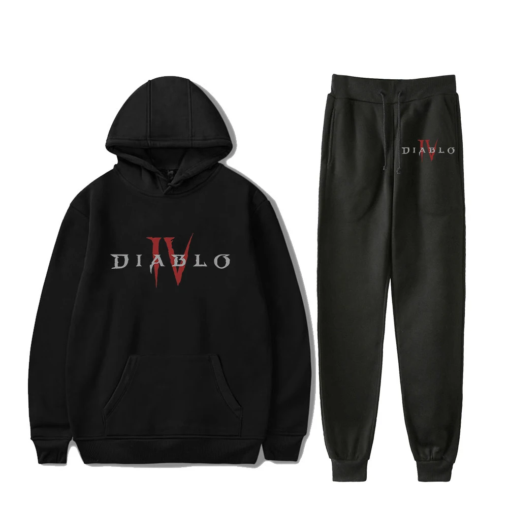 Diablo IV Core Logo Hoodie Jogger Pants Two Piece Set Sweatshirts+Sweatpants 2023 New Game Harajuku Clothes Women Men's Set